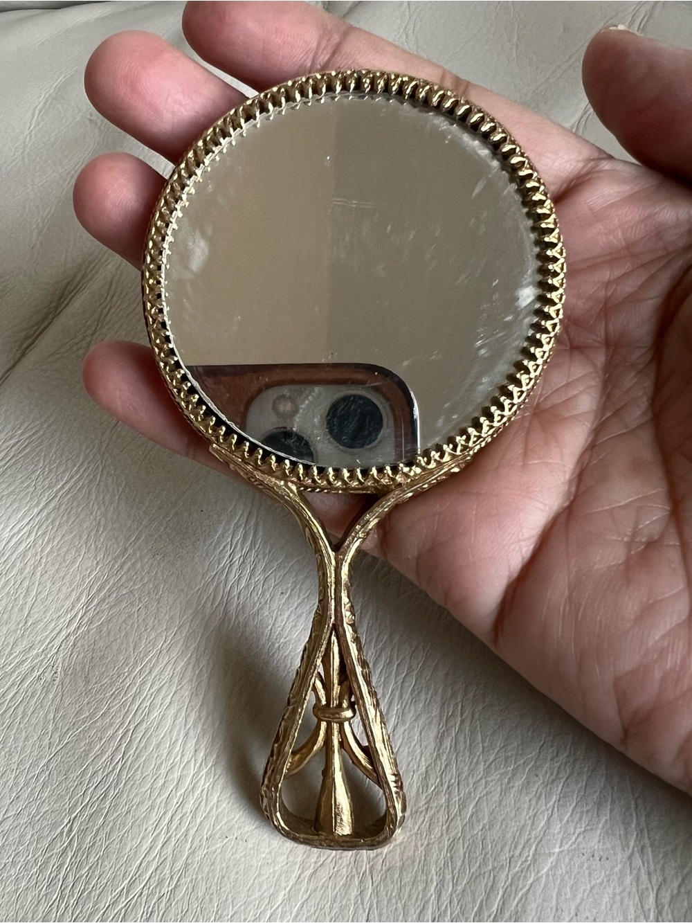 Gold Tone Vintage-Style Miniature Purse Hand Mirror